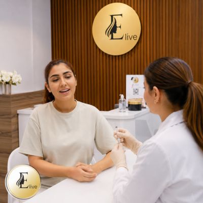 Doctor consulting a patient about cosmetic injectable treatment options at Elive Clinic Dubai